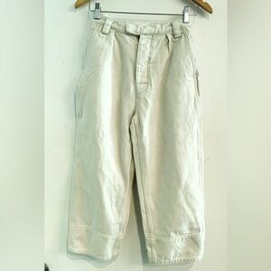 Ecru washed twill wide leg capri Sz M